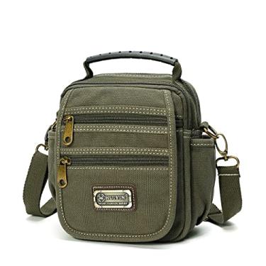 Imagem de Bolsa tiracolo masculina pequena de lona para celular, bolsa carteiro, bolsa lateral para cinto, Verde militar, mini