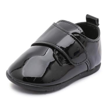 Imagem de Greceen Mocassins de Couro para Bebês Meninos Meninas Conforto Oxford Vestido de Casamento Primeiro Andador Sapatos de Berço, C/preto, 12-18 Months Toddler