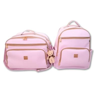 Imagem de Kit Bolsa Mala Maternidade Bebe Enxoval Grande + Mochila + Trocador - Linha Austin (Rosa)