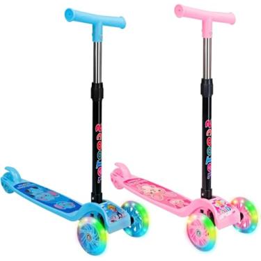 Imagem de Patinete Infantil 3 Rodas com led, Azul e Rosa, Dobrável com freio Traseiro para Meninos e Meninas Ajustável (Rosa) e (azul)