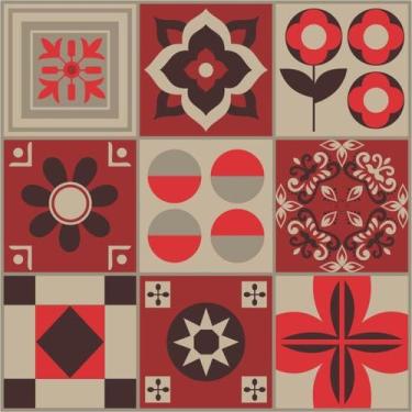 Imagem de Adesivo De Azulejo Hidráulico Em Tons De Bege E Vermelho - Inove Papéi