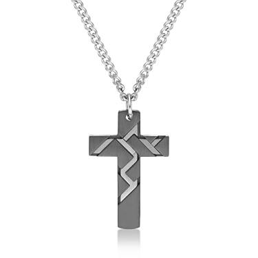 Imagem de Metro Jewelry Colar com pingente de cruz contemporânea de aço inoxidável para homens com revestimento iônico preto em corrente de caixa de 61 cm de comprimento, Metal, Sem Pedra Preciosa