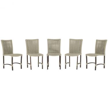 Imagem de 5 Cadeiras De Jantar Cannes De Alumínio Pintura Marrom Trama Rami