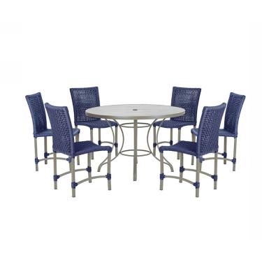 Imagem de Mesa Ascoli 120 Cm Com 6 Cadeiras Cannes De Alumínio Trama Azul