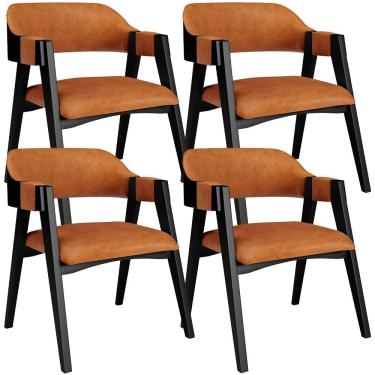 Imagem de Kit 4 Cadeiras Sala De Jantar Estar Living Estofada Suran L02 Preto Couríssimo Canela - Lyam Decor