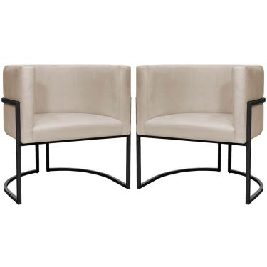 Imagem de Kit 2 Poltronas Luna Suede Cores Base De Ferro Preta - Bege, Suede