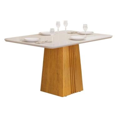 Imagem de Mesa Para Cozinha Italia Com Tampo Madeirado Com Vidro 120x90cm Cedro Off White Dj Móveis