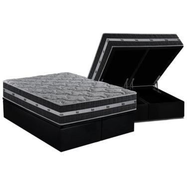 Imagem de Cama Box Baú Queen Kit Colchão Molas Ensacadas Black Graphite Courano Black Anjos