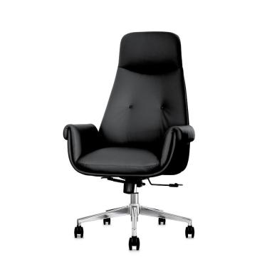 Imagem de Cadeira De Escritório Presidente Prestige Preta Com Assento Espuma Laminada D28 Base Giratória Aço Cromado Preto