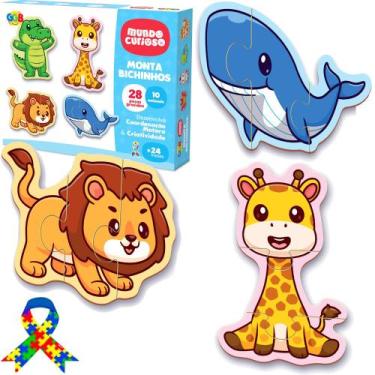 Imagem de Quebra Cabeça Monta Animais 28 Peças Brinquedo Infantil - GGB Brinqued