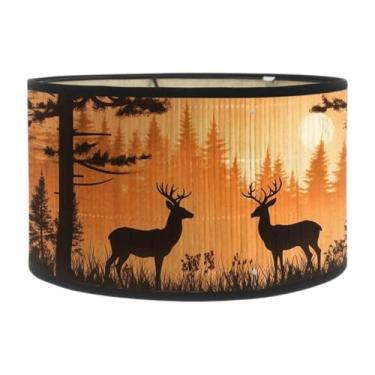 Imagem de Stgfyxgs Abajur de Mesa E27 com Estampa de Veado, Ideal para Sala de Estar, Casa de Fazenda, Hotel Ou Decoração de Casa, Style D, Tamanho real