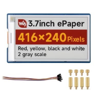 Imagem de 3,7 polegadas e-Paper HAT+ Display (G), tela E-Ink, resolução 416x240, vermelho/amarelo/preto/branco, interface SPI, compatível com Raspberry Pi, Jetson Nano, Arduino, STM32, ESP32
