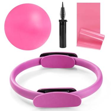 Imagem de Tsikavo Anel de Pilates, Anel de Pilates Círculo e Conjunto de Bola, Anel de Pilates Círculo Mágico de 30,5 cm, Pequena Bola de Exercício, Conjunto de Faixas de Resistência, Equipamento de Pilates
