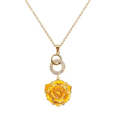 Imagem de AliveRose Colar mergulhado em ouro rosa real presentes para mulheres meninas, colar com pingente de rosa de ouro 24 quilates joias dia das mães aniversário Natal ocasiões especiais presentes para sua