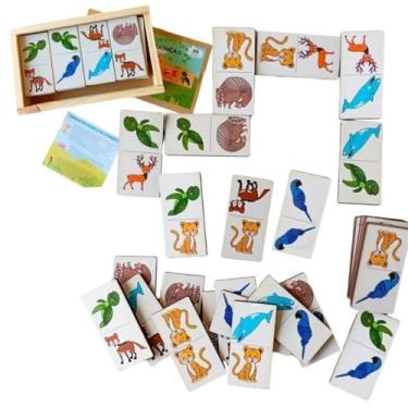 Imagem de Dominó Educativo Animais Brasileiros em Extinção, 28 Peças em Madeira MDF, 8 x 4 cm
