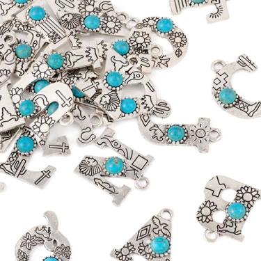 Imagem de Spritewelry 26 pingentes de letras grandes imitação turquesa A-Z pingente inicial vintage liga para artesanato faça você mesmo, pulseiras, colar, gargantilha, chaveiro, fabricação de joias