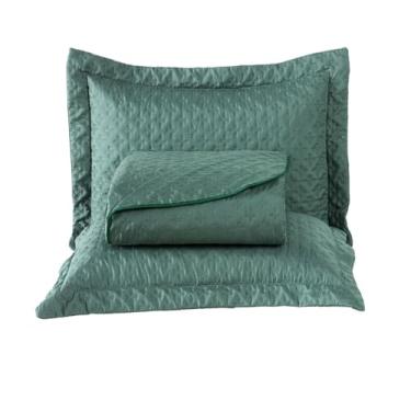 Imagem de Colcha Coxa Cobre Leito Jogo Roupa Cama Casal Padrao 3 Peças Matelado Bordado Florzinha Verde Macio Luxo