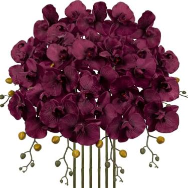Imagem de 6 peças de 81 cm, hastes artificiais de orquídea borboleta roxa, flores falsas Phalaenopsis, para decoração de mesa de escritório, decoração de mesa, orquídeas de seda de toque real para arranjos