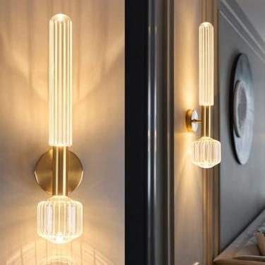 Imagem de Arandelas de parede douradas, conjunto de duas arandelas de parede modernas de banheiro reguláveis de LED com sombra de vidro, arandelas de banheiro iluminação de parede para quarto e sala de estar