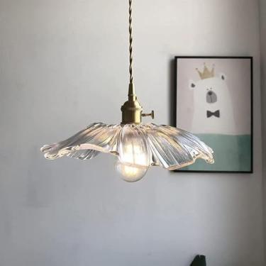 Imagem de 1-luz Lustres De Vidro De Folha De Lótus, Estilo Japonês Moderno Latão Vidro Pendurado Luz Flor Abajur De Vidro Luzes Pendentes Para Ilha De Cozinha, Restaurante, Clear