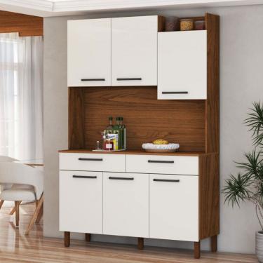 Imagem de Armário de Cozinha com Balcão Ushuaia 6 Portas 2 Gavetas Nogueira/Off White - Panorama Móveis