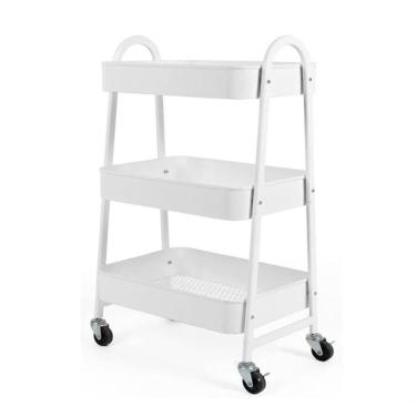 Imagem de Carrinho Multiuso Organizador 3 Prateleiras – Aço Profissional Com Rodinhas Que Giram 360° Branco