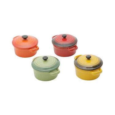 Imagem de Conjunto de 4 Mini Panelas Redondas de Cerâmica Coloridas Com Tampa 12,5 CM 30396