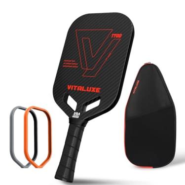Imagem de VITALUXE Raquete de pickleball de fibra de carbono bruta T700, superfície de fibra de carbono 3K sem bordas, leve com design aerodinâmico termoformado com fita de proteção de borda de remo e capa