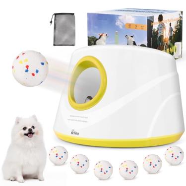 Imagem de HETOO Lançador automático de bolas para cães: lançador de bolas de cachorro recarregável, lançador de bolas interativo de 2000 mAh para cachorros pequenos, brinquedos internos e externos com 6 bolas