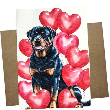 Imagem de Whitman and Daughter Cartão de Dia dos Namorados Rottweiler com balões de coração, papel de feltro texturizado premium, 12 x 18 cm, em branco dentro, envelope Kraft, feito nos EUA - 1293