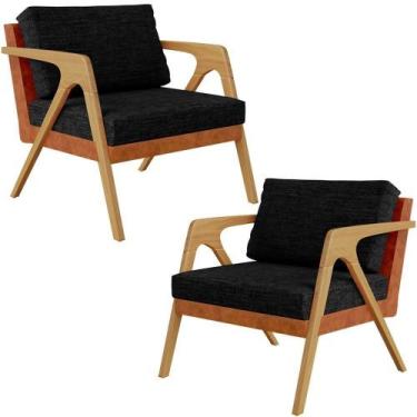 Imagem de Kit 02 Poltronas Sala L02 material sintético Camel Linho Chumbo - LYAM