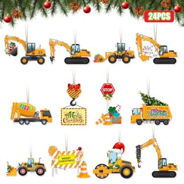 Imagem de Arosche Decorações de árvore de caminhão de construção de Natal, 24 peças, enfeites de árvore de escavadeira vintage de madeira, Feliz Natal, engraçados, enfeites de Natal para pendurar em casa, manto