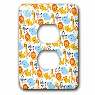 Imagem de 3dRose LLC lsp_113393_6 Bonito Baby Safari Animlas Zebras Leões Girafas e Elefantes Padrão Desenho Animado 2 Tampa de Tomada