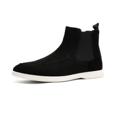 Imagem de MANLADUO Botas Chelsea masculinas estilo britânico, casual, cano alto, vintage, sem cadarço, Preto, 45