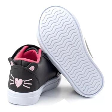 Imagem de Tênis Infantil Feminino Gatinho Preto com Rosa – Confortável, Antiderrapante e Fácil de Calçar com Fechamento em tiras aderentes | Estilo Casual (BR, Criança de 1 a 3 anos, Numérico, 24)