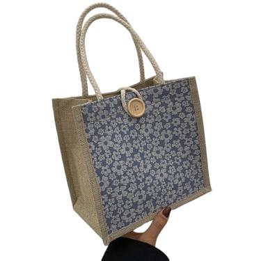 Imagem de Bolsa feminina, bolsa casual bordada personalizada Bento, sacolas de compras reutilizáveis, Azul