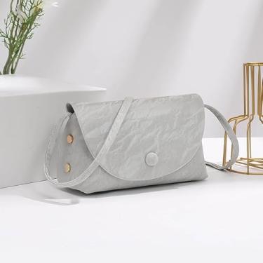 Imagem de Bolsa tiracolo feminina de couro PU pequena bolsa quadrada com design plissado, bolsa de ombro moderna para itens essenciais diários, Cinza