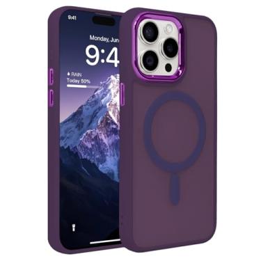 Imagem de BOBULIER Capa magnética para iPhone 16 Pro Max - Capa transparente fosca fina à prova de choque, compatível com MagSafe, proteção de nível militar para homens e mulheres, roxa
