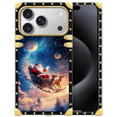 Imagem de DAIZAG Capa compatível com iPhone 17 Pro Max, galáxia estrelada de Natal, trenó, decoração dourada, capa protetora de TPU macio, antiarranhões para iPhone 17 Pro Max
