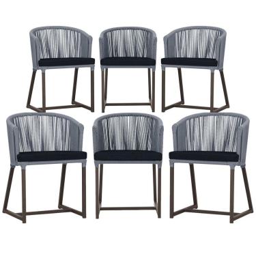 Imagem de 6 Cadeiras De Jantar Noronha Marrom Corda Náutica E12 Trama Prata