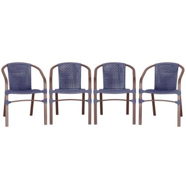 Imagem de 04 Cadeiras Floripa Alumínio Pintura Marrom Trama Original Azul