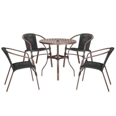Imagem de 04 Cadeiras Floripa E Mesa Roma 100cm Marrom Trama Original Preto