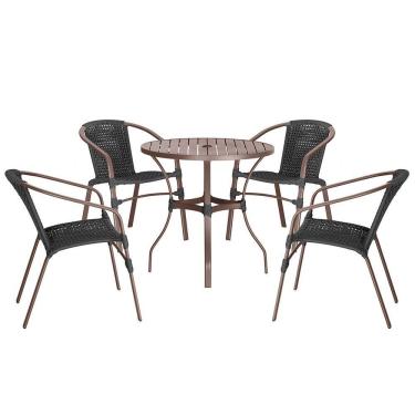 Imagem de 04 Cadeiras Floripa E Mesa Roma 80cm Marrom Trama Original Preto
