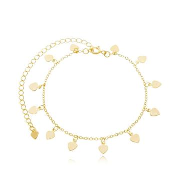 Imagem de Tornozeleira Delicada Chapinhas Coração Banhada A Ouro 18k