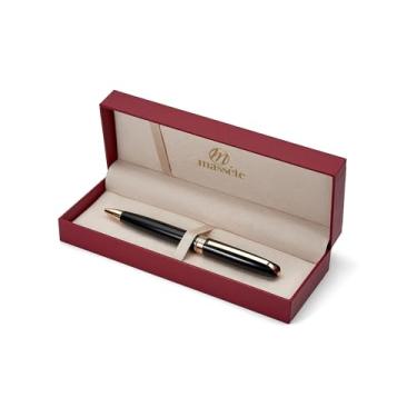 Imagem de Massete Linea Executive Caneta esferográfica de luxo moderna, preta brilhante com acabamento banhado a ouro 23K, torção para abrir, gravável, apresentada em caixa de presente, refil extra incluído