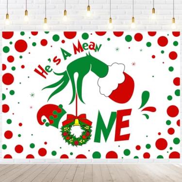 Imagem de Withu Pano de fundo de Natal, 1º aniversário, bolinhas vermelhas e verdes, faixa de sinal de Natal Papai Noel, bebê, decoração de festa de primeiro aniversário, adereços para fotografia de fundo 1,8 x