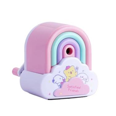 Imagem de GZBABY Apontador de lápis manual, apontador de lápis de manivela com espessura de ponta ajustável, formato de arco-íris fofo (rosa)