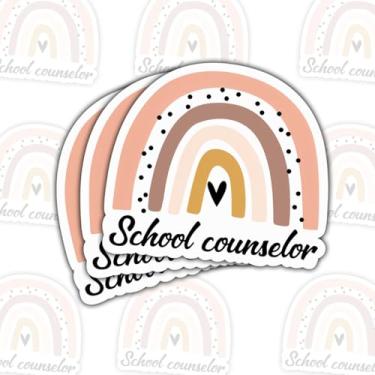 Imagem de 3 adesivos arco-íris de conselheiros escolares, adesivos de professores de aconselhamento, adesivos de volta às aulas, decorações de presente de agradecimento do dia dos professores para garrafa de