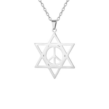 Imagem de LIKGREAT Colar com estrela de Davi, símbolo da paz, pingente hexagrama de aço inoxidável, joias de proteção judaica, acessórios de festa hippie, one size, Aço inoxidável, Sem Pedra Preciosa