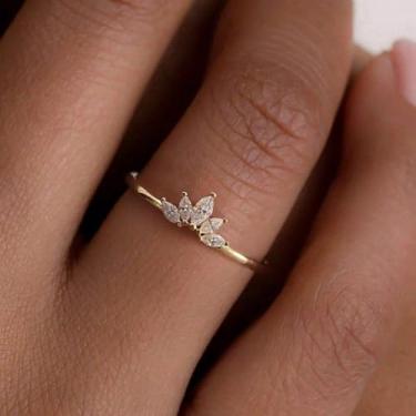 Imagem de 1 peça de anel de coroa de cinco zircônios banhado a prata branca para mulheres uso diário namoro melhor presente de aniversário joias finas presentes, Gold-9, Prata, Zircônia cúbica